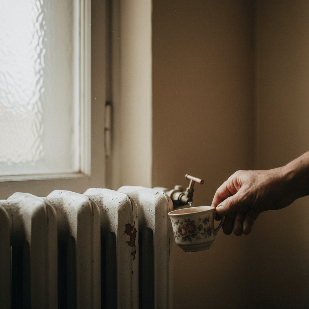 Alter Heizkörper in einer Wohnung wird entlüftet