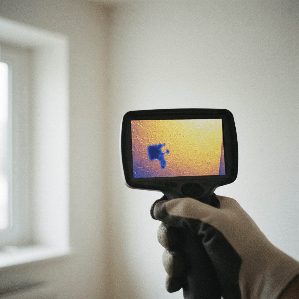 Thermografiekamera zeigt Wasserleck in einer Wand