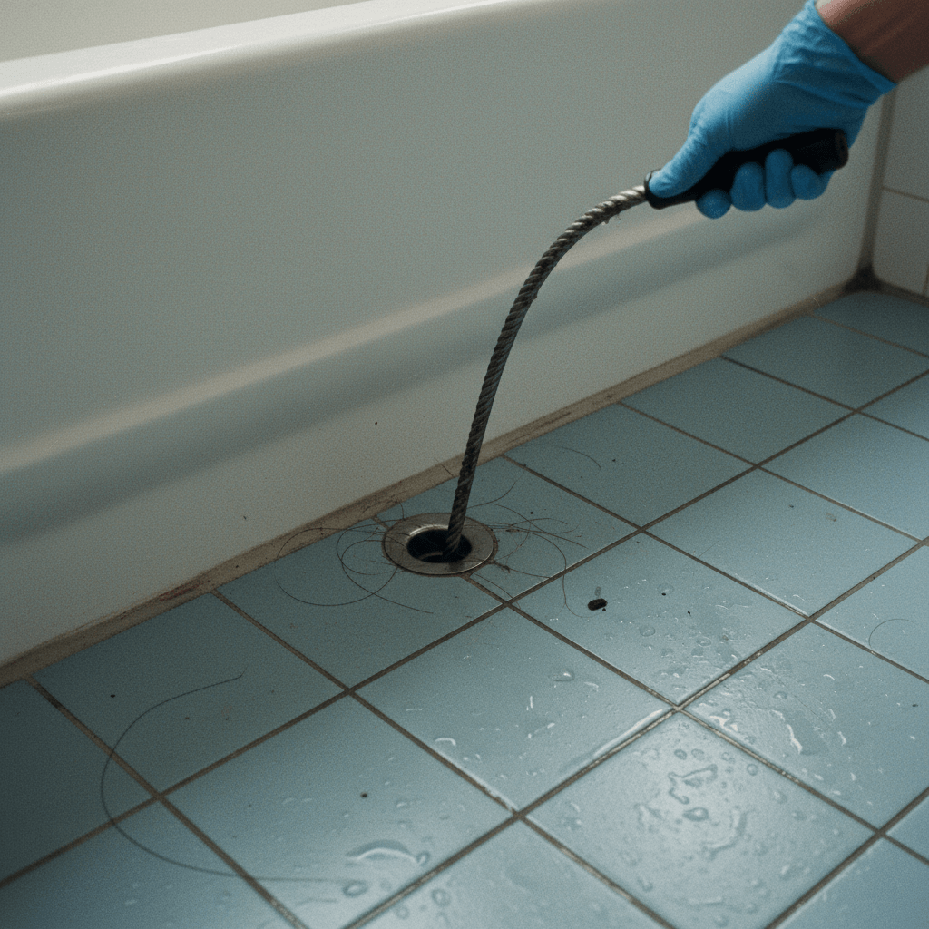 Mechanische Spirale zur Rohrreinigung in einem Badezimmer